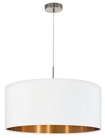 Eglo Lámpara colgante Pasteri, lámpara de techo textil de 1 foco, lámpara colgante de acero y tela, color níquel mate, blanco, cobre, portalámparas