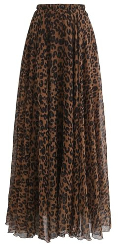 CHICWISH Damen-Maxirock aus Chiffon mit Aquarell-Blumenmuster, fließender Schnitt