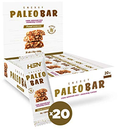 HSN Barritas Energéticas Energy Paleo Bar | Arándano - 20 unidades de 50g | Ingredientes Naturales | Sin Aceite de Palma Sin Azúcares Añadidos Sin Edulcorantes | No-GMO, Vegano