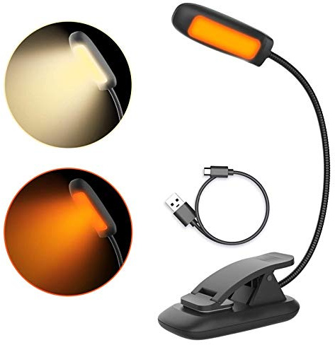 HONWELL Leselampe mit Buchklemme, USB-Wiederaufladbare 2-Helligkeit-LED-Lampe, 360° flexibel, Augenschutz, Nachtlesen, ins Bett, Kinder