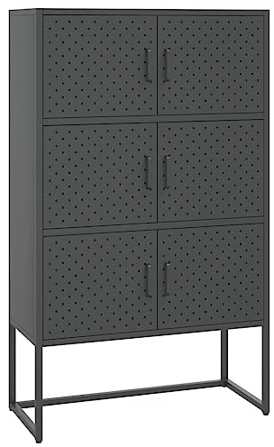 vidaXL Highboard - Durable Steel Construction, Industrial Style, Adjustable Height, Anthracite Colour, 6-Door Storage Unit - Dimensions: 31.5 x 13.8 x 53.1