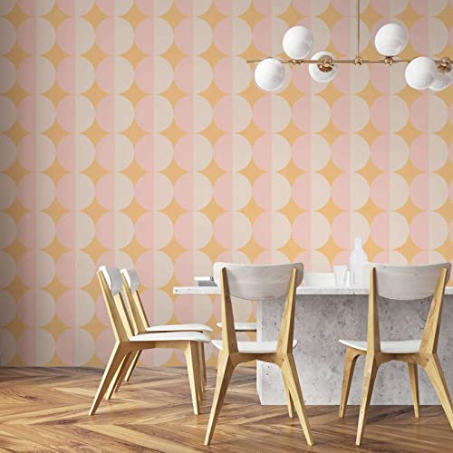 New Walls Vliestapete Wohnzimmer Retro rosa orange beige Vintage Tapete 70er Jahre Stil – 10,05 x 0,53 m
