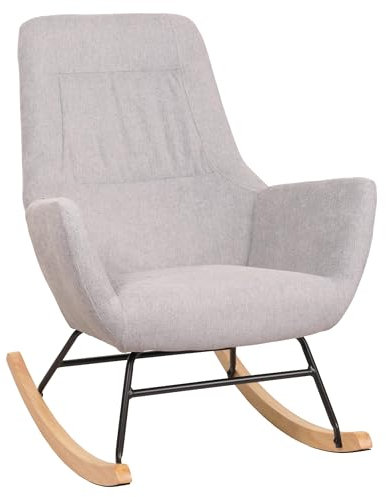 Mendler Schaukelstuhl HWC-N13, Schwingstuhl Relaxsessel Fernsehsessel, Massiv-Holz Metall Stoff/Textil 320g/m² - hellgrau