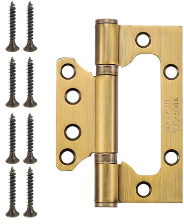 sourcing map 6Pcs 4x3 Inch Door Hinges Non-Mortise No Noise Stainless Steel Bifold Door Hinges with Mounting Screws Brushed Surface for Furniture Window, Yellow Bronze