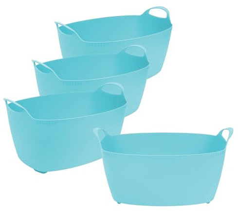 Kreher Vorteilsset: 4 Stück Mehrzweckkorb 35 Liter je Korb, flexibel und strapazierfähig, Farbe: Blau