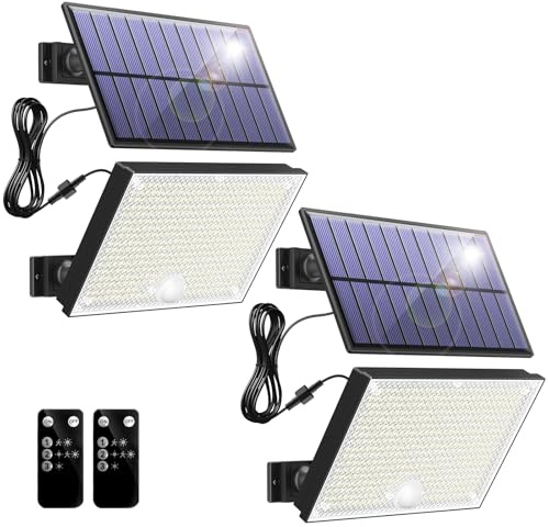 Topabol Lampe Solaire Exterieur,400LED Lumiere Solaire Exterieur,3 Modes Spot Solaire Exterieur étanches,Blanc Froid Lampes Solaires Exterieures Jardin pour la Sécurité et L'éclairage（Lot de 2