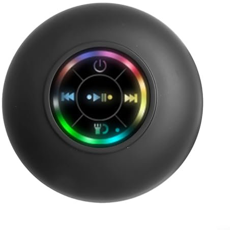 Gettimore IPX4 Waterproof BT Shower Speaker, Colorful Flash Lights, Handsfree Calling (Black)