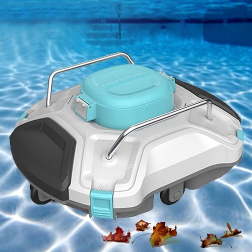 Nettoyeur de Piscine Automatique avec Double Moteur, aspirateur Robot sans Fil – 2 Heures d'autonomie, stationnement Automatique, indicateur LED, adapté pour Piscine sous-Marine de 80 ㎡,White