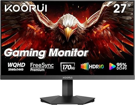 KOORUI Ecran PC Gamer 27 Pouces, Fast IPS 200Hz HDR 400 1ms, Gaming Ecran Ordinateur, DCI-P3 95% 350 nit, Adaptive-Sync,Compatible VESA 75 * 75mm, HDMI 2.0/DP1.4