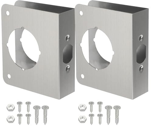 PATIKIL Door Reinforcement Plate, 2 Set Doors Reinforce Repair for 1-3/8 Thick Door 4-1/2 Size Door Knob Lock Latch Deadbolt Cover Plate Home Security, Silver
