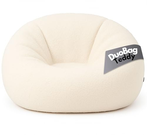 PATCH HOME Comfortline 2-i-1 teddy sittsäck fåtölj, saccosäck – gaming saccosäckar för vuxna och barn med dragkedja – redan fylld – perfekt för att sitta och ligga (grädde, Ø 155 cm)