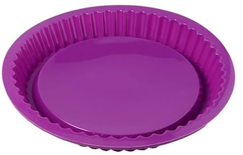 Wenxiaw Silicone 26 cm Flan Dish, Round Fluted Quiche Dishes Flan Cake Mould Silicone Quiche Molds Non Stick Round Fluted Flan Pan Dishwasher Baking Moulds for Cakes Bread Pie Pancakes Pizza, 1Pcs