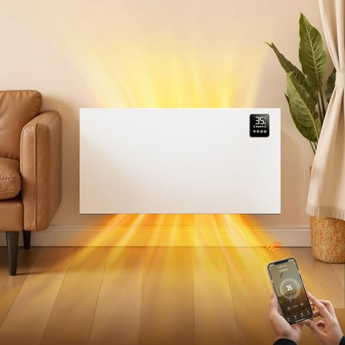 KOMORE Electric Radiator for Home, 2000W WIFI App or Voice Control Panel Heater, Bathroom Safe Convector Radiators, 3 Modes, 24h/7d Timer, Remote Control, Child Lock, Wall Mounted or Free Standing