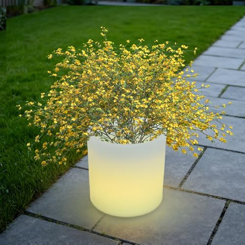 NeNchengLi 16-in LED Planter Pot Light Outdoor Large Rechargeable Lighted Flower Pot, 3.6W Cylinder LED Flower Pot Light, 16 Color Changing Dimmable Illuminated Flower Pot