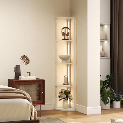 HOMCOM Lampada da Terra con 4 Ripiani Regolabile 41x29.5x163.5 cm Rovere | Da LED da 3000K, 3 Livelli, Lampada Moderna a Colonna in MDF