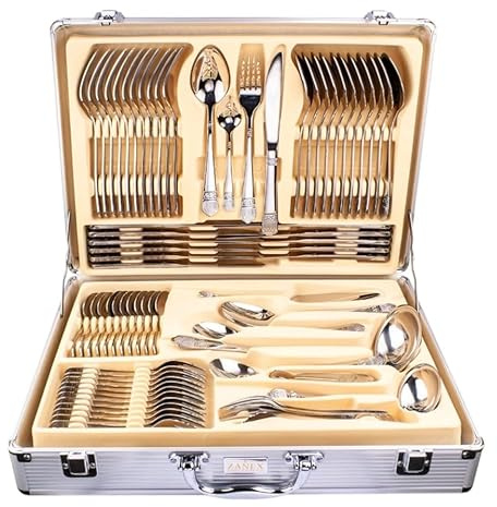 New Heavy 72 Piece Stainless Steel Silver Detail Supreme Quality CUTLERY Canteen Set