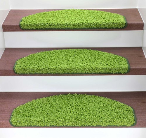 Kettelservice-Metzker Stufenmatten Treppenmatten Shaggy - Halbrund 10 Aktuelle Farben im SparSet 15 Stck. (Hellgrün)