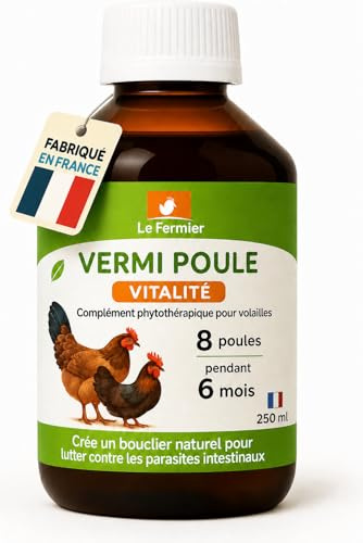 Le Fermier Vermipoule 250 ML – Vermifuge Naturel Poules & Volailles – Défense Contre Parasites Internes, Complément Alimentaire Liquide – sans Risque pour Œufs – Solution Buvable