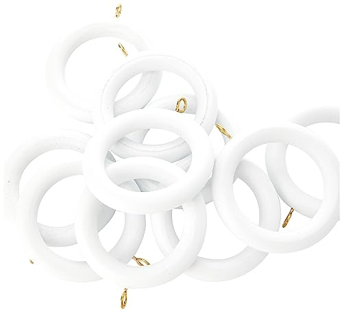 Merriway BH05957 (10 Pcs) Wooden Curtain Drapery Pole Rod Rings with Screw Eye, Inner Diameter 45 mm (1.3/4 Inch) Outer Diameter 64 mm (2.1/2 Inch), White - Pack of 10 Pieces