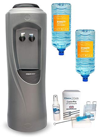 Hydrate Direct Core Water Cooler Package 3 | Water Dispenser Plus 2 x 15L Bottles of Natural Mineral Water and Sanitisation Kit, Ambient & Cold Temperature, Grey/Silver