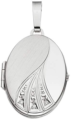 Jobo Damen-Medaillon aus 14 Karat 585 Weißgold mit 3 Diamanten Oval zum Öffnen für 2 Fotos