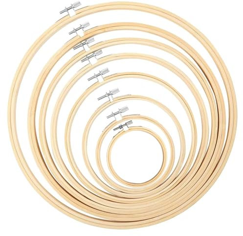 TOKERD 8 Stickrahmen Set Holz Bambus Kreuzstich Rahmen Einstellbar Stickerei Rings Hoops Runden Bambus Kreis Set Nähmaschine Stickerei Ring Cross Stitch Hoop für Dekoration DIY Nähen