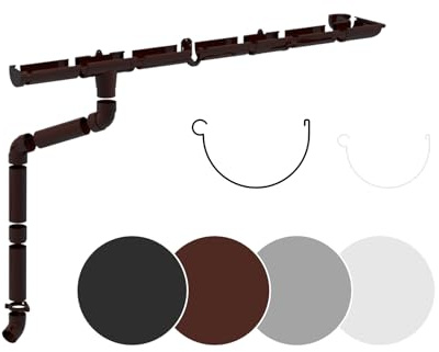 RAINWAY L Regenrinnen Komplettset (1 Dachseite) - PVC-U Kunststoff in 4 Farben, für Dachflächen > 100m² empfohlen (Set für min. 8 Meter, braun) Dachrinne Gartenhaus Carport