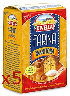 DIVELLA TIPO 0 MANITOBA FARINA DI GRANO TENERO 5 PACCHI DA 1 KG (5KG) ELEVATA ELASTICITA'