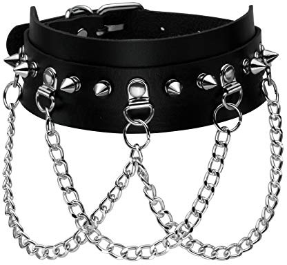 JJDreams Punk Leder Halskette Damen Gothic Halsband Breit Nieten Collar Schwarz Einstellbar Kragen für Party Halloween