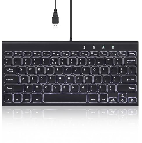 Perixx PERIBOARD-429 US Wired Mini Backlit Keyboard - Thin and Silent Scissor Keys - White Backlight Color - US English