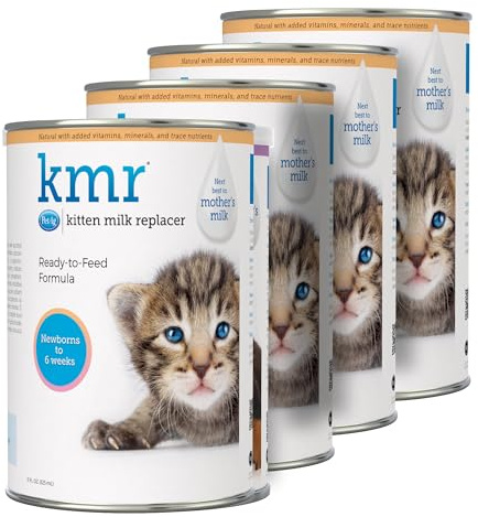PetAg KMR Kitten Milk Replacer Liquid - 11 oz, Pack of 4 - Ready-to-Feed Kitten Formula with Prebiotics, Probiotics & Vitamins for Kittens Newborn to Six Weeks Old - Easy to Digest