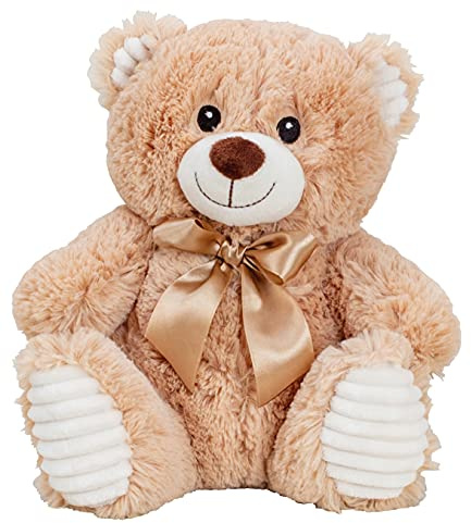 Lifestyle & More Teddybär Kuschelbär Braun mit Schleife 27 cm groß Plüschbär Kuscheltier samtig weich