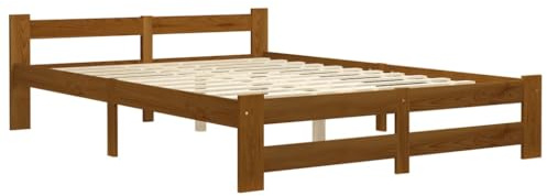 vidaXL Kiefernholz Massiv Bettgestell Holzbett Futonbett Bett Doppelbett Massivholzbett Bettrahmen Lattenrost Schlafzimmerbett Honigbraun 160x200cm