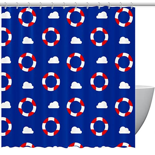 Nautischer blauer Rettungsring Duschvorhang, wasserdichtes Badezimmer-Dekor-Set mit 12 Haken, 72 x 72 cm