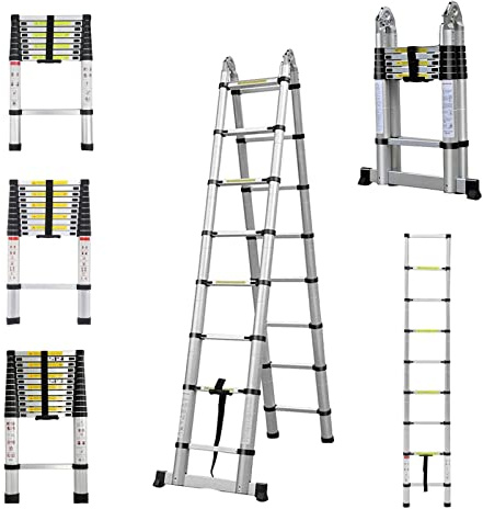 5m Teleskopleiter Dachbodenleiter für Zuhause, Büro, Wohnmobil, robuste Aluminium-Auszugsleiter, 150kg Tragkraft, einfach zusammenklappbar, platzsparend, EN131-zertifiziert