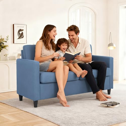 Migone 2 Sitzer Sofa Couch Sofa Klein Sessel mit Lehne Abnehmbarem Leinen Stoff Gepolstertes Sofa Modern Design Taupe bis 250kg，Blau