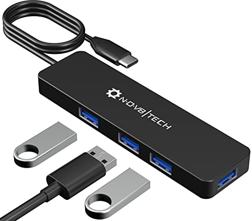 NOV8Tech Hub USB C de 4 Puertos con Cable extendido de 2 pies, Hub USB C a USB 4 Puertos USB 3.0, USB C a USB Tipo A para Dispositivos MacBook, Mac Pro, Mac Mini, iMac y Tipo C