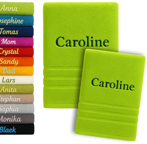 2er Pack Personalisiertes Handtuch und Badetuch mit Namen 2er Pack Schön gestickter Name Handbadetuch 100 % Baumwollhandtuch 50 x 100 cm + 140 x 70 cm Personalized Custom Towel with Name (Grün)