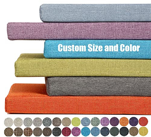 Custom Size Bench Cushion, Bay Window Seat Cushion for Indoor Furniture with Non-Slip Bottom, Optional Waterproof Addition Piping Long Bench Pad Cushions for Outdoor Patio(Customized Size & Color)