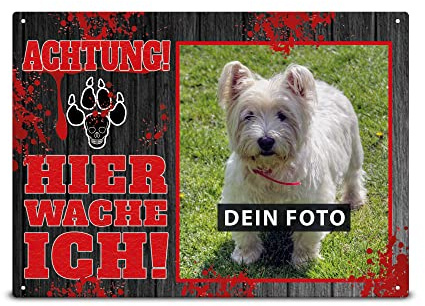Wetterfestes Vorsicht Hund Schild mit Foto - Hier wache ich - Hundeschild selbst gestalten mit Bild, Geschenkidee für Hundebesitzer | Mattes Metallschild, 21x15 cm