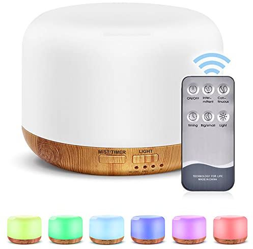 LASIEYO 300ML Essential Oil Diffuser, 7 Colors LED Aromatherapy Lights with wireless remote control, Ultrasonic Aromatherapy Scented Oil Diffuser Vaporizer Humidifier for Office Home (Light Grain)