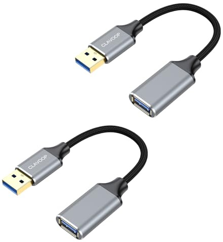 Short USB Extension Cable 6 inch 2 Pack, USB A 3.0 Extender Male to Female Cord Braided Compatible with Flash Drive, Printer, Camera, Mouse, Keyboard, Headset, Phone