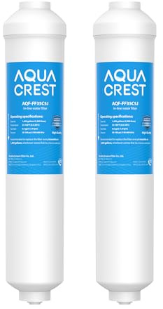 Aqua Crest Inline Carbon Water Filter for Reverse Osmosis Water System, NSF Certified, Replacement Cartridge with 1/4 Quick-Connect, Inline Water Filter for Ice Maker & Refrigerator, 2-Pack