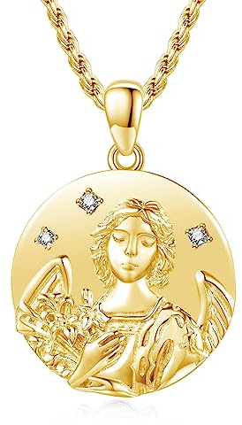 Saint Raphael Halskette Sterling Silber vergoldet Erzengel St Raphael Medaillon Runde Gold Erzengel Raphael Anhänger religiösen Talisman Schmuck für Frauen Männer