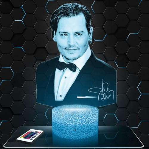 Lampephoto.fr - Lampe J. Depp 3D Touch Nachtlicht Schauspieler, Kino | Made in France, Sockel & Größe wählbar, dimmbar, Batterie/USB, HD-Lasergravur, Geschenk für Sie & Ihn