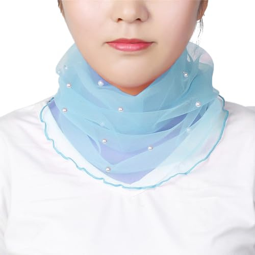 Damen Elastisches Netz Loopschal mit Perlen,Loop Schal Schlauchschal Halstuch,Rundschal,Schal Thin Sommer,Elegante Schal Tuch Geschenk für Frauen,Hellblau