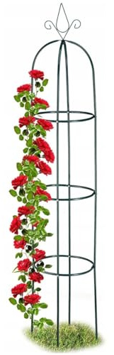 MIKONI Rosenbogen Obelisk 190cm Pergola wetterfest Rankhilfe Rosensäule Grün Schwarz Rankgitter mit Verzierung Rankgerüst