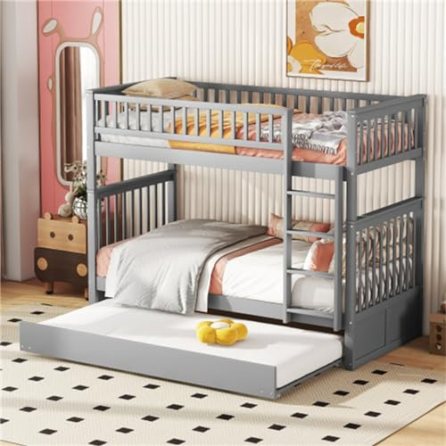 Tcewhhy Litera 90x200 Cm Camas Triples con Cama Plegable Cama Alta con Protección contra Caídas Y Somier Cama Infantil con Escaleras Cama Juvenil para Niños Jóvenes Cama De Invitados Gris