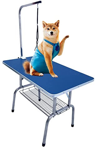 XNZJHPP Haustierpflegetisch, klappbarer Hundepflegehalter für mittelgroße und kleine Hunde, professioneller Trimmtisch mit verstellbarem Arm-Netztablett (80x50x80cm)