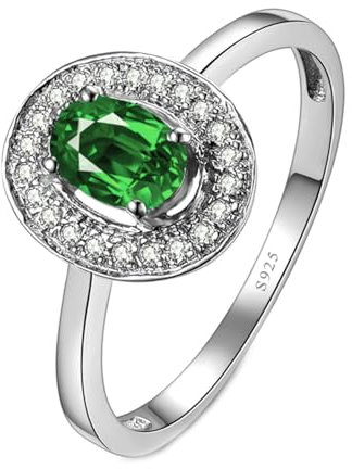 BCughia Verlobungsring Damen Zirkonia, Damenring Silber 925 Verlobungsring Oval Form Zirkonia Ring Größe 48 (15.3)